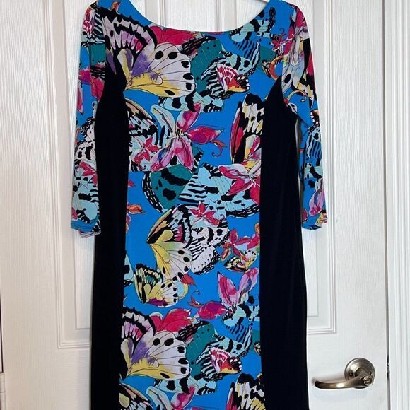 Nicole Miller Turquoise/Black/Multicolor Butterfly Dress Size M - Picture 2 of 7